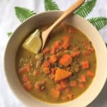 Soupe de carottes potimarron lentilles blondes au curry et lait de coco (non mixée)