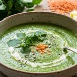 Potage velouté au cresson et lentilles corail